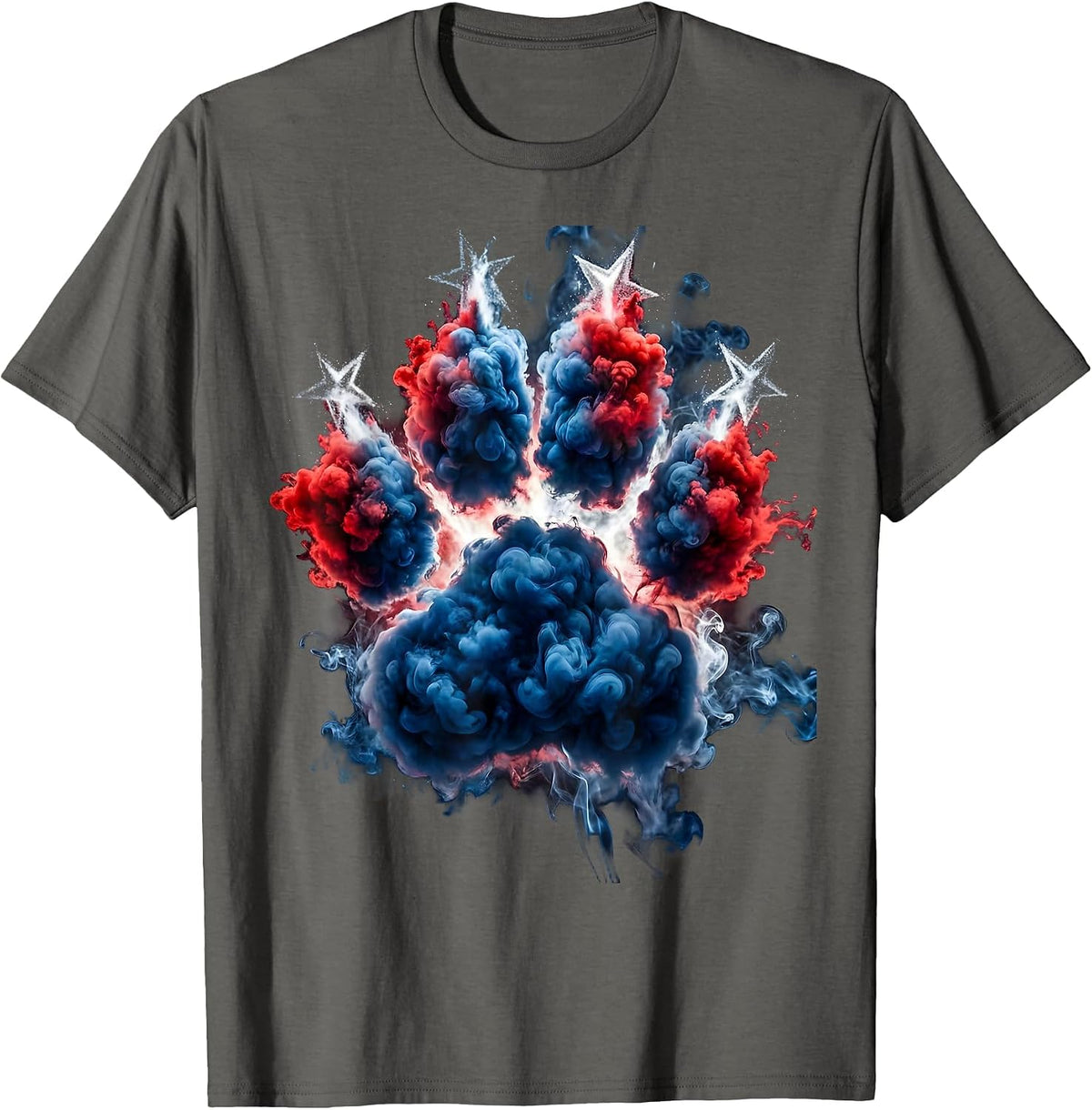 Men's Patriotic Bear Paw Print Red White Blue Star T-Shirt - Asphalt Grey