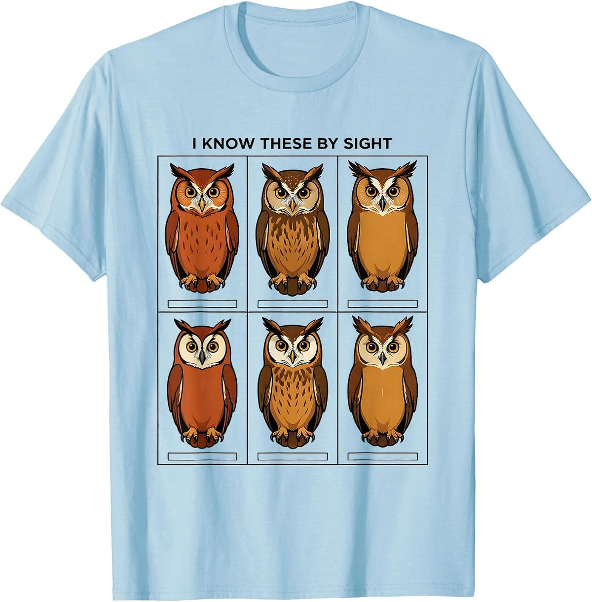 Men's I Know These By Sight Owl Bird Lover Species Identification T-Shirt - Baby Blue