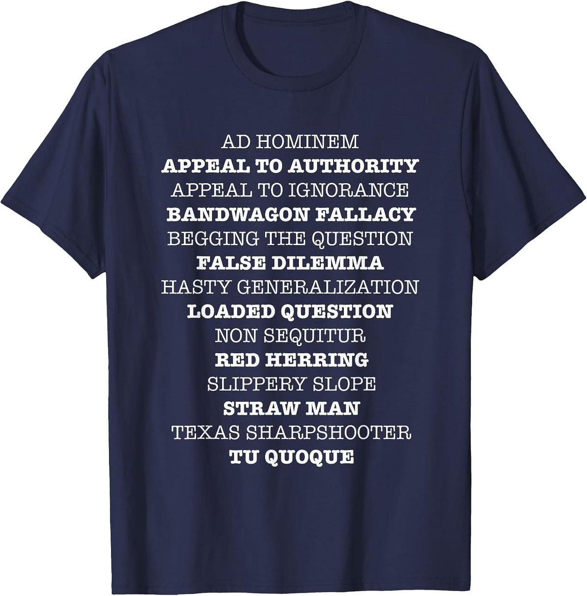 Debate Team Debating Squad Common Logical Fallacies T-Shirt - Navy Blue