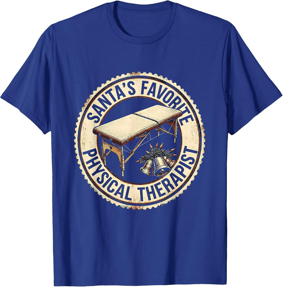 Santa's Favorite Physical Therapist Rubber Stamp Retro T-Shirt - Royal Blue