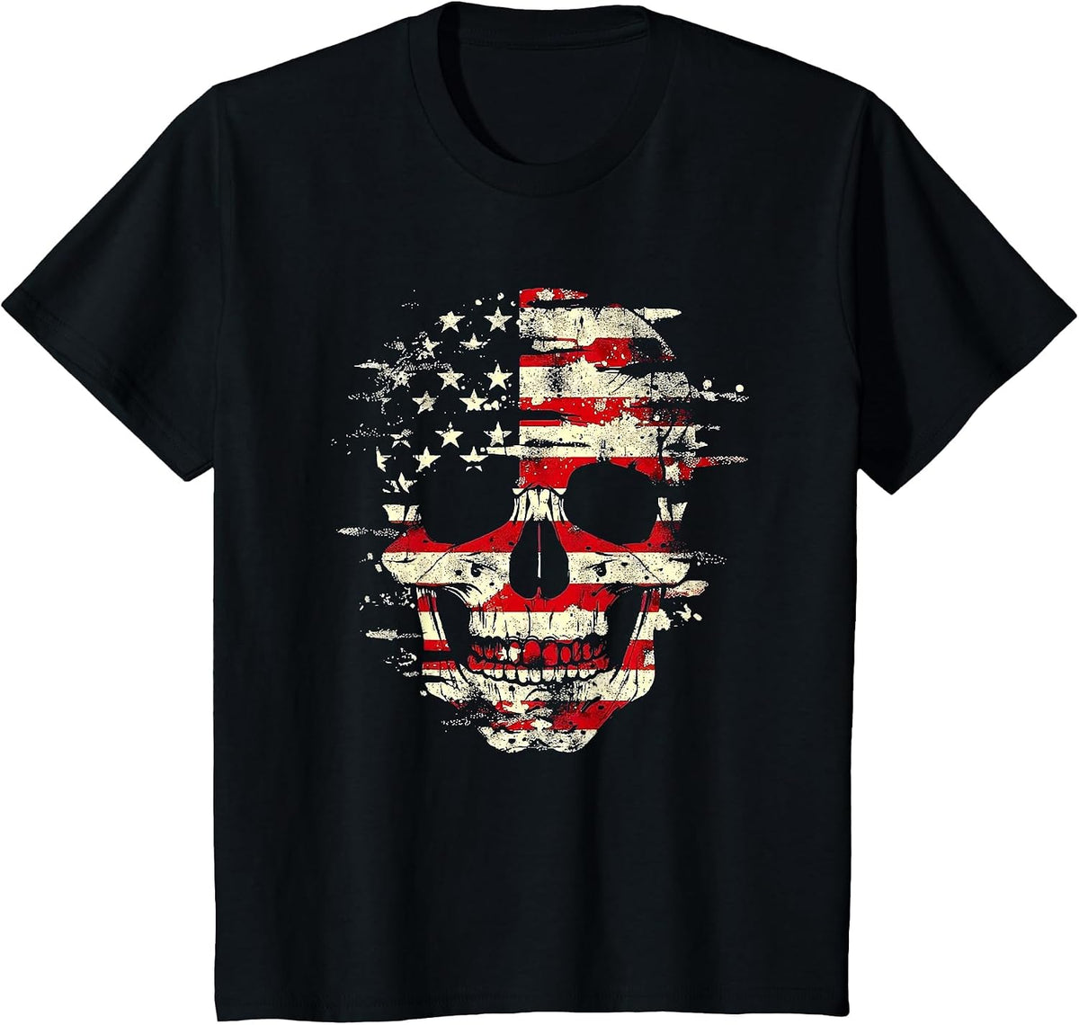 4th of July American Flag Skull Skeleton Women Men Kid T-Shirt - Black