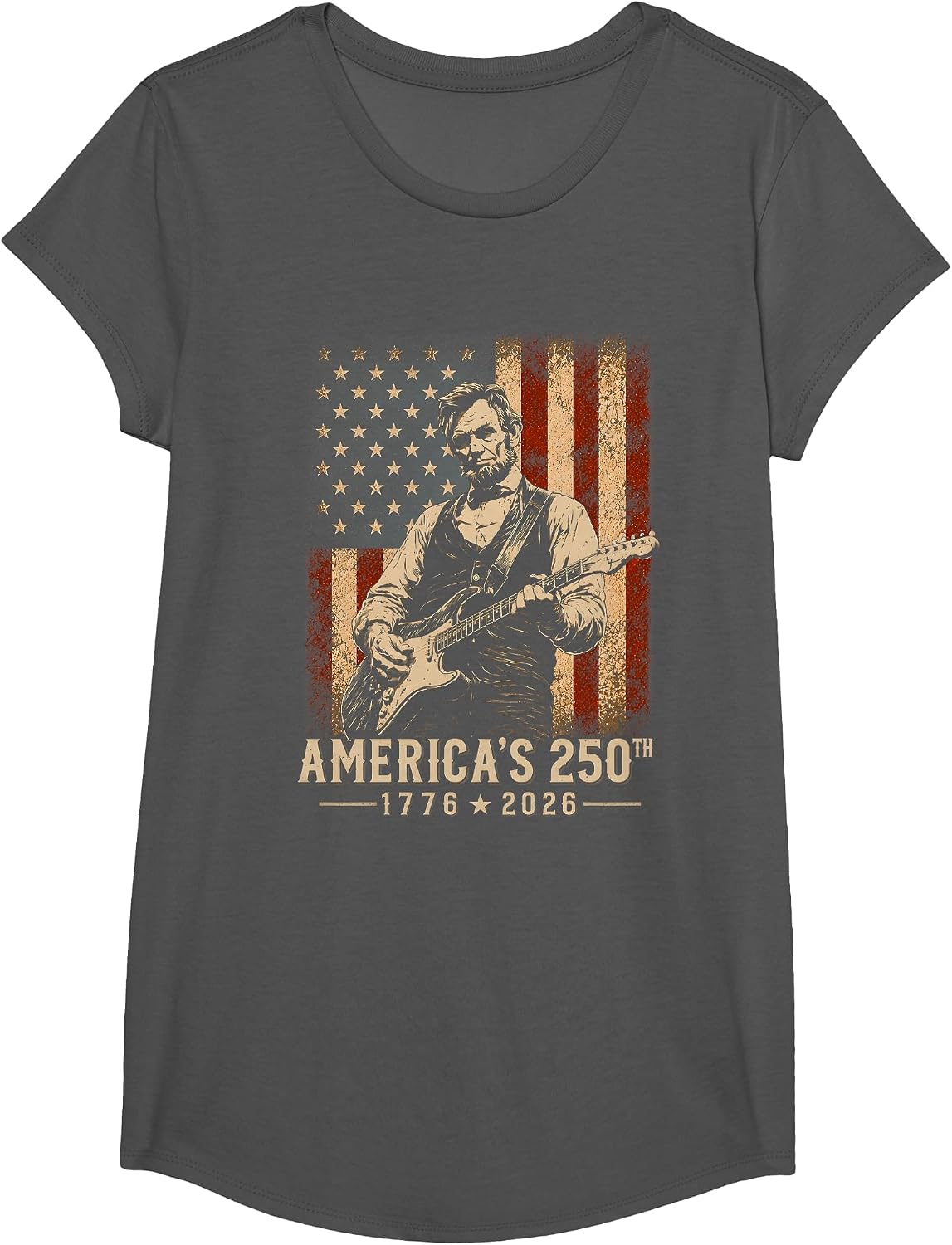 America's 250th Birthday Abraham Lincoln Playing Guitar 250 T-Shirt - Girls Asphalt Grey
