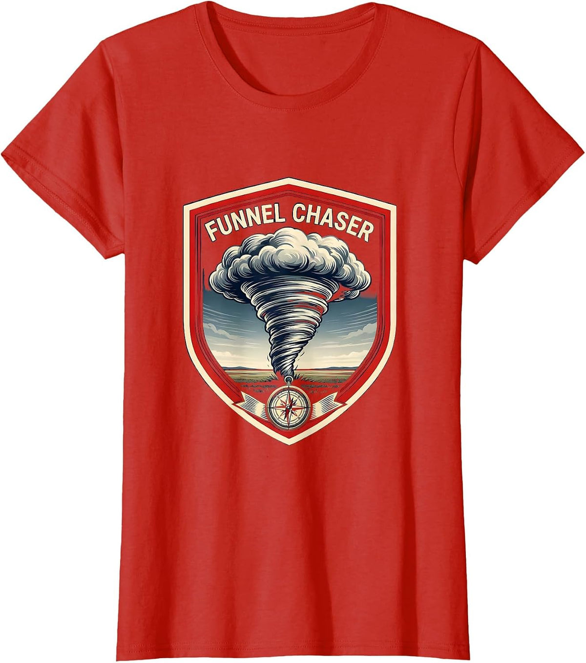 Women's Funnel Chaser Emblem Storm Chaser Meteorology Enthusiast T-Shirt - Red