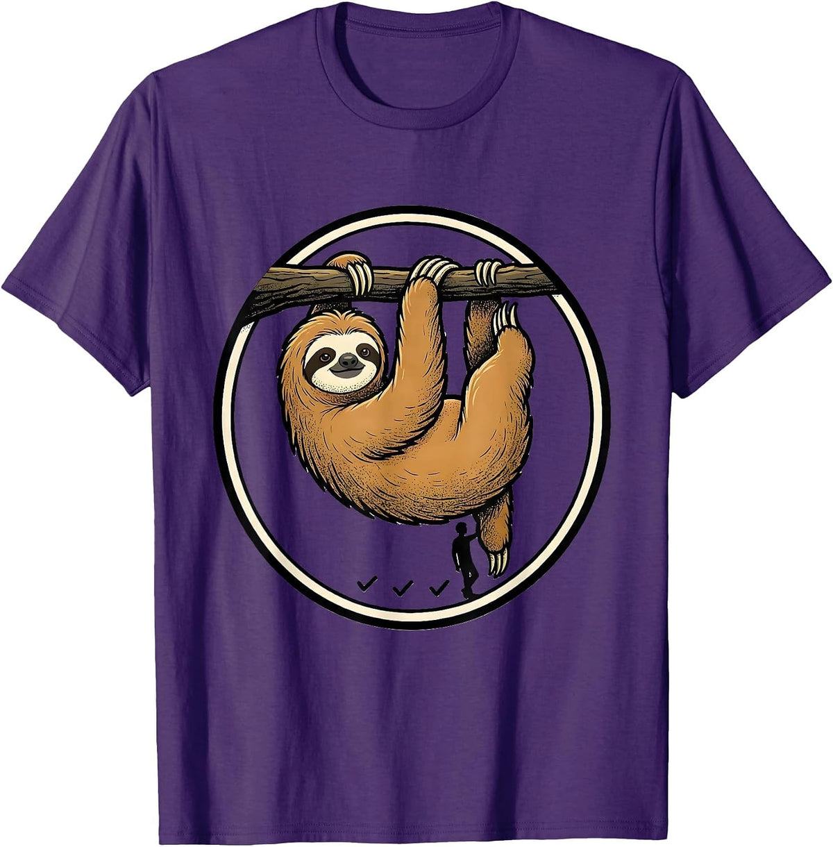 Sloth Lazy Humor Animal Lover Cartoon Novelty T-Shirt - Purple