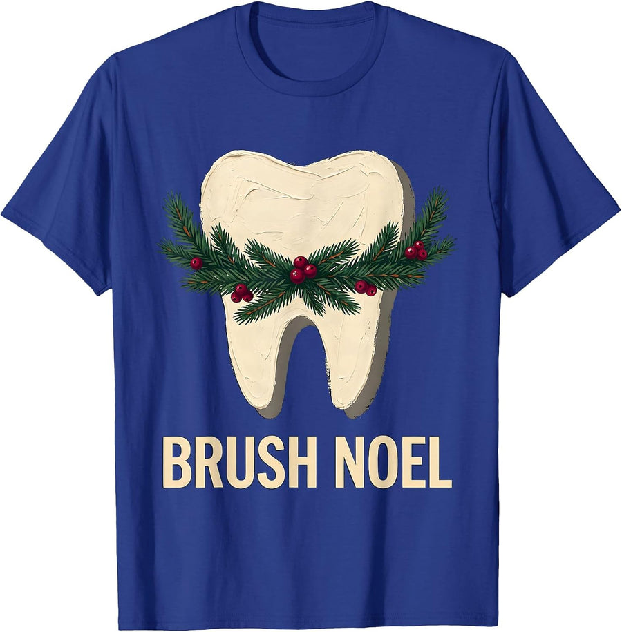 Brush Noel Funny Dental Christmas Dental Hygienist Crew T-Shirt - Royal Blue