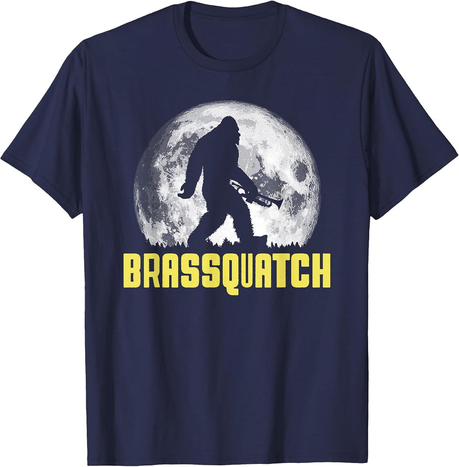Brassquatch! Funny Bigfoot Trumpet/Brass Instrument T-Shirt - Navy Blue