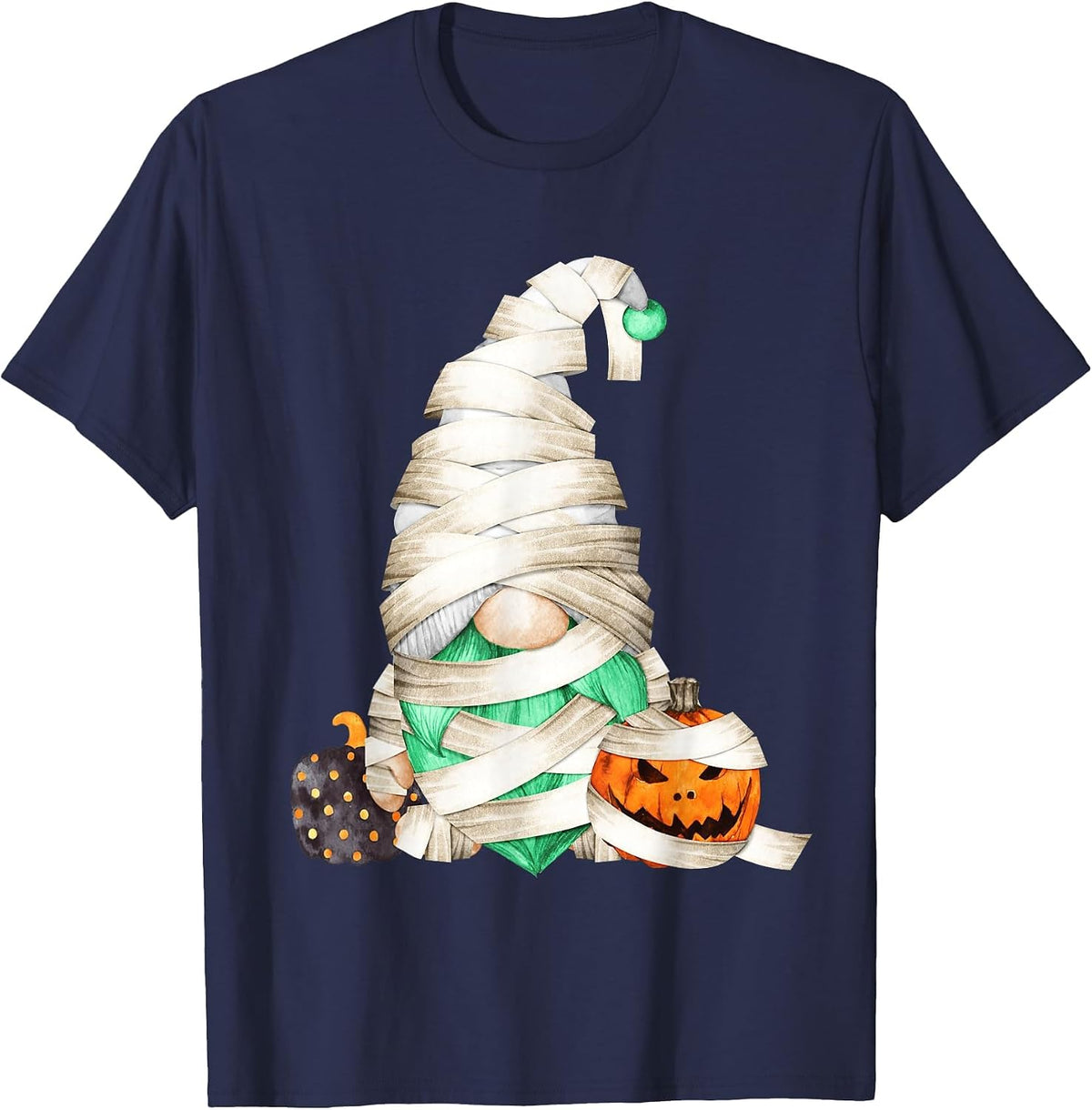 Halloween Gnome Mummy Costume for Women & Boys with Pumpkin T-Shirt - Navy Blue