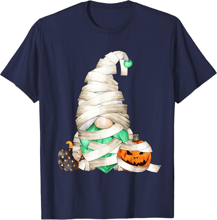 Halloween Gnome Mummy Costume for Women & Boys with Pumpkin T-Shirt - Navy Blue