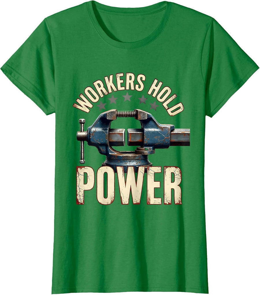 Women's Workers Hold Power Distressed Union Worker Labor Day T-Shirt - Kelly Green