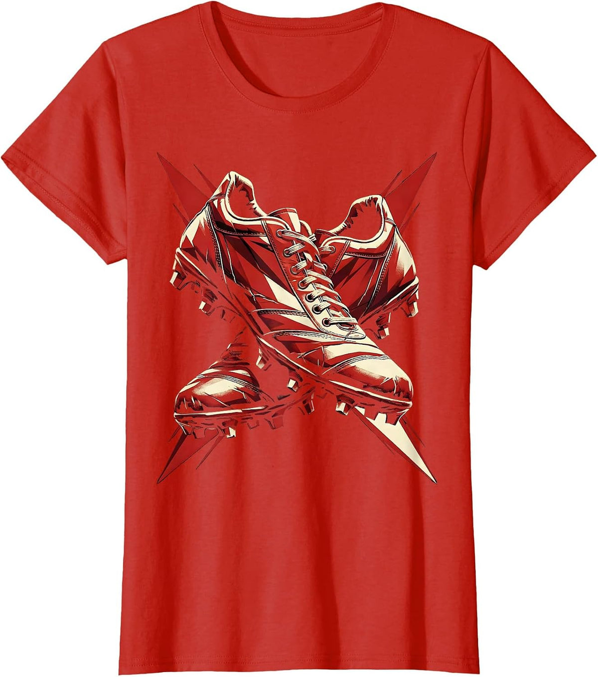Weathered Rugby Boots Crossed Illustration T-Shirt - Red