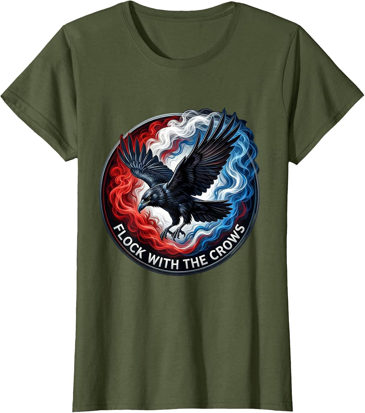 Women's Flock With The Crows Dark Bird Lover Design T-Shirt - Olive Green