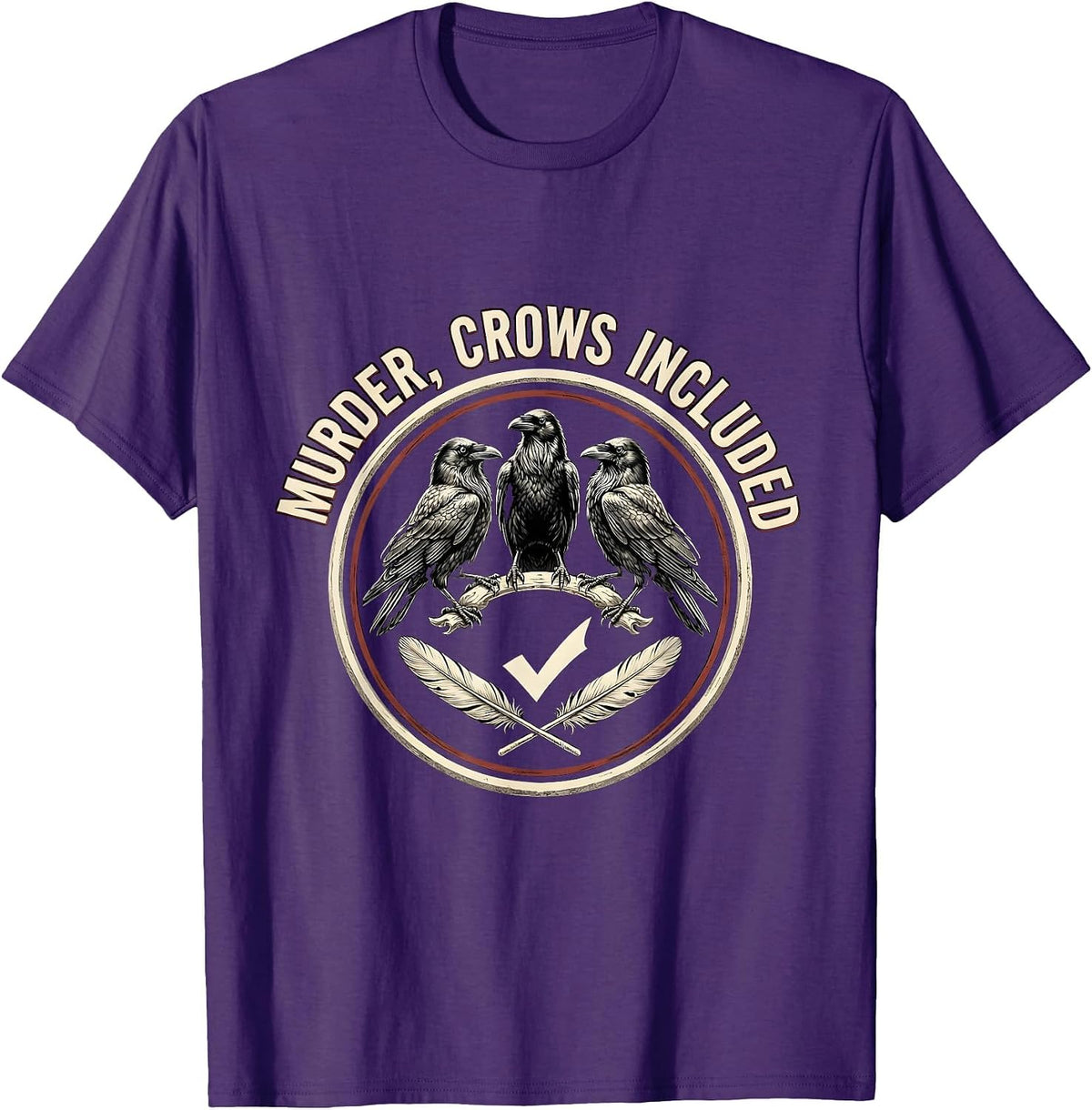 Murder, Crows Included Dark Humor Gothic Bird Lover Emblem T-Shirt - Purple