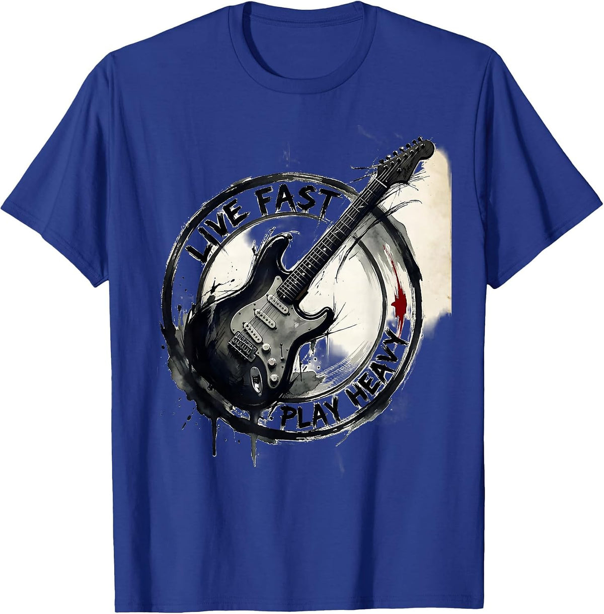Men's Live Fast Play Heavy Metal Band Graphic Design T-Shirt - Royal Blue