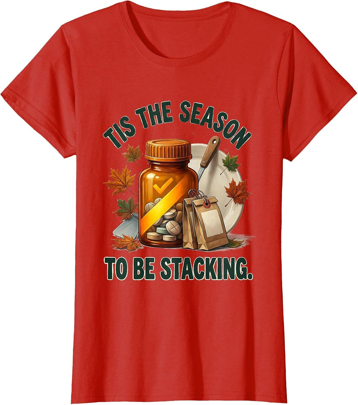 Tis The Season To Be Stacking Funny Pharmacy Technician T-Shirt - Red