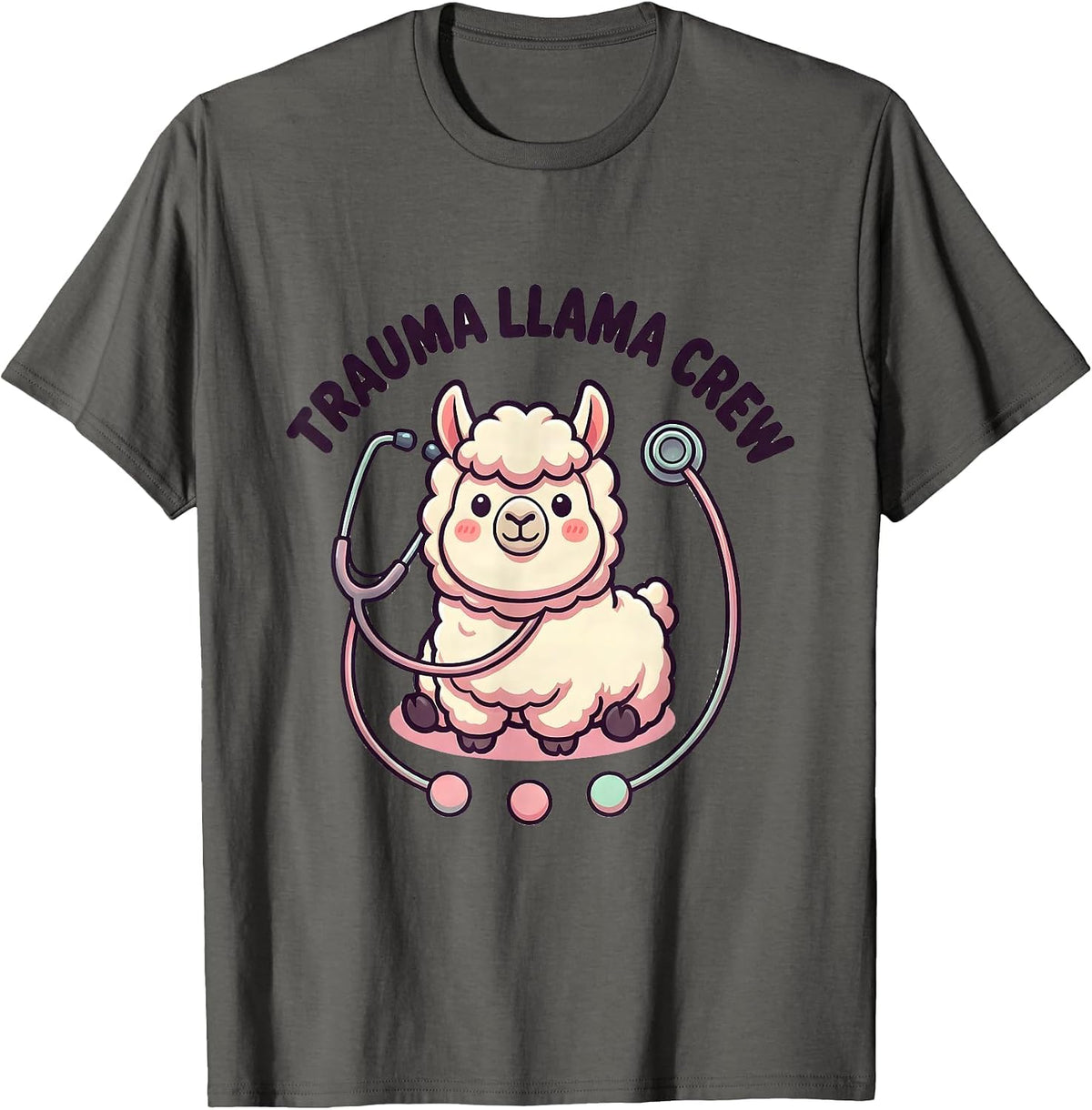 Trauma Llama Crew Funny Llama Lover Yoga Paramedic T-Shirt - Asphalt Grey