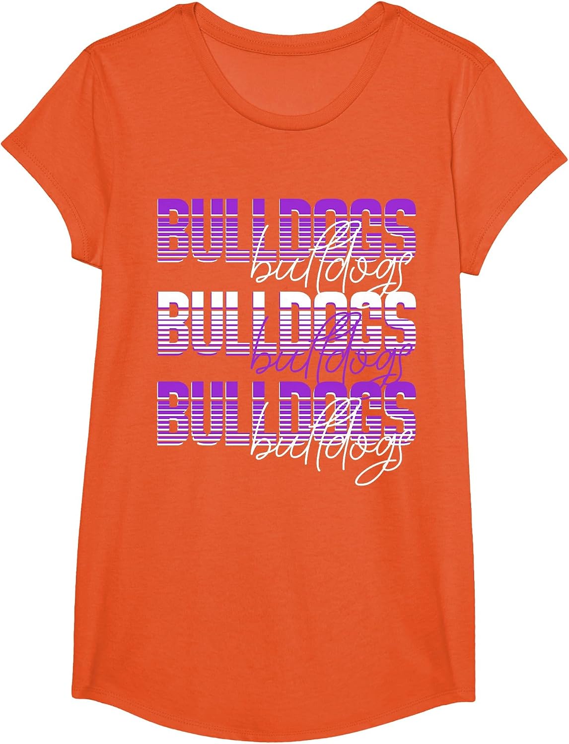 Bulldogs School Spirit Purple Bulldog Pride Game Day Mascot T-Shirt - Girls Orange