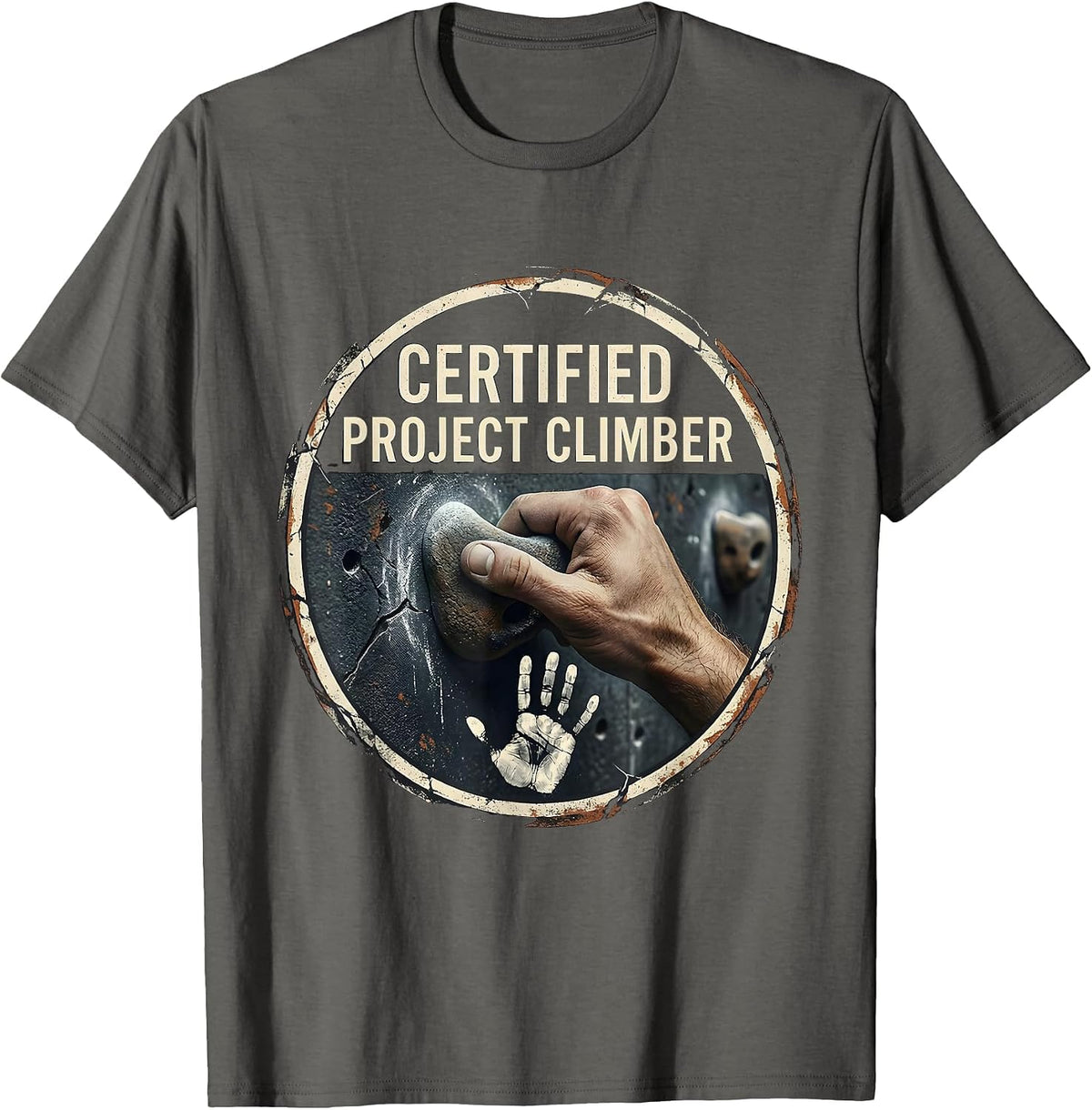 Men's Certified Project Climber Distressed Rock Climbing T-Shirt - Asphalt Grey