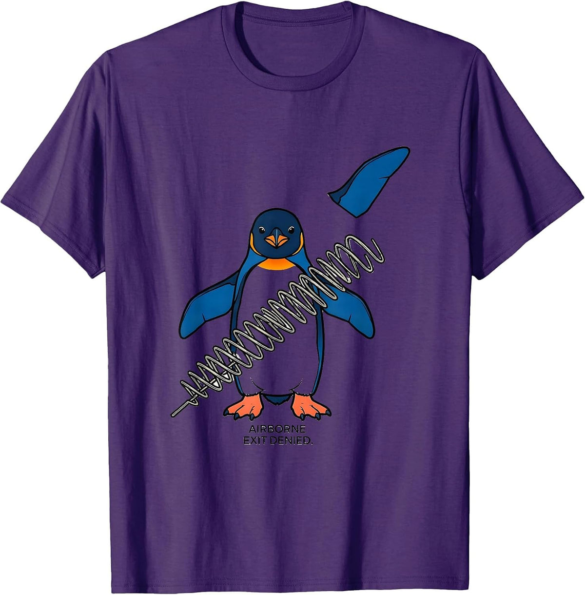 Men's Airborne Exit Denied Funny Penguin Martial Arts Humor T-Shirt - Purple