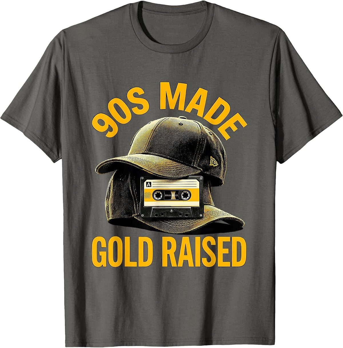 90s Made Gold Raised Vintage Hip-Hop Rap Music Quote Retro T-Shirt - Asphalt Grey