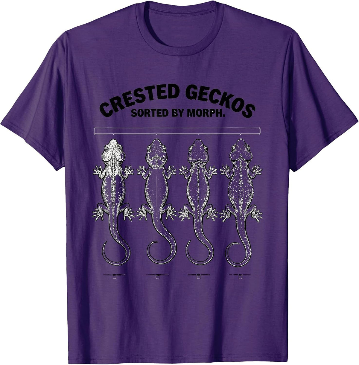 Men's Crested Geckos Sorted By Morph Reptile Lover Herpetology T-Shirt - Purple