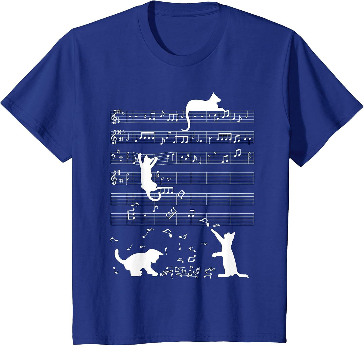 Cute Cat Kitty Playing Music Clef Piano Musician Art T-Shirt - Royal Blue