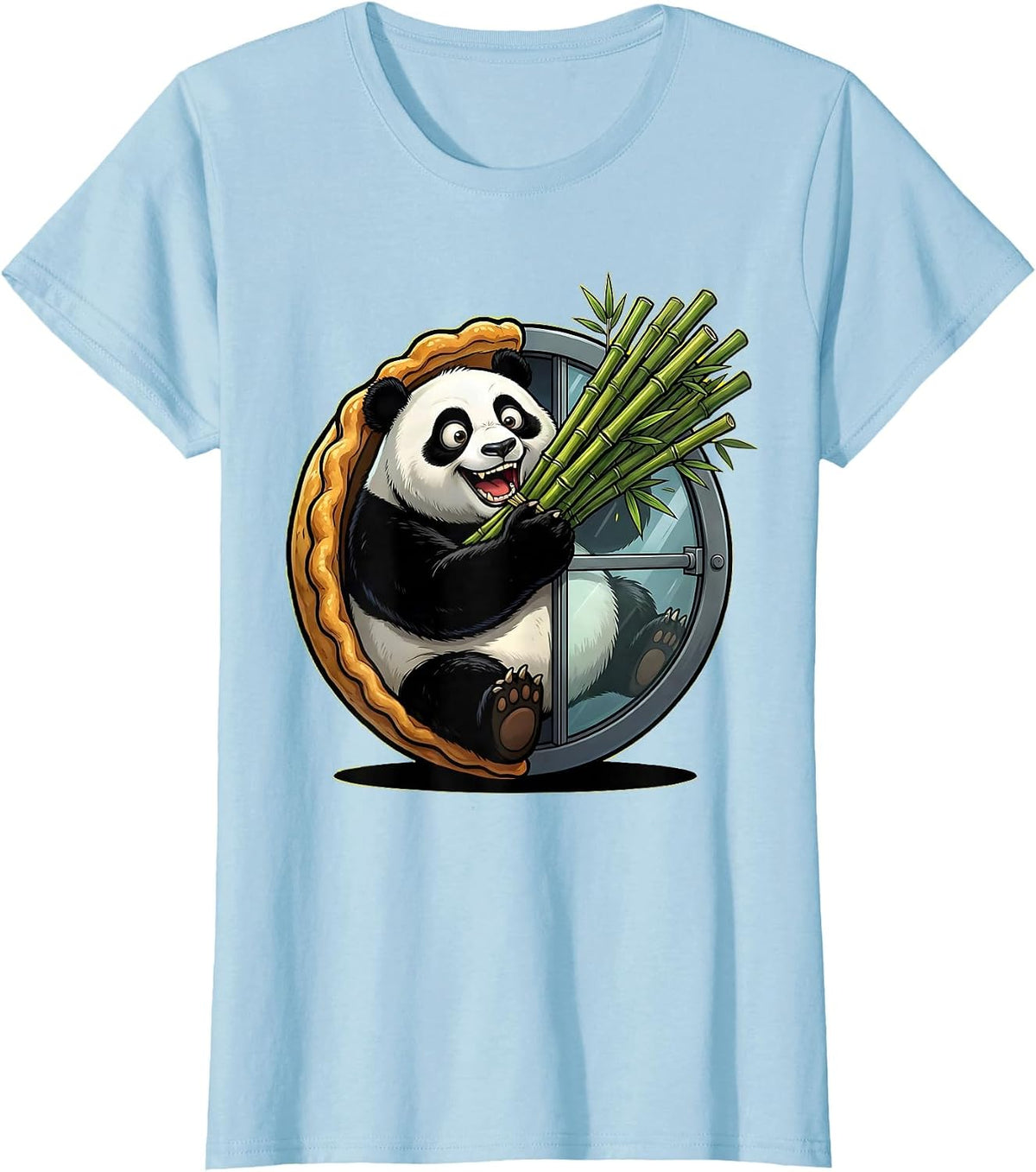 Funny Panda Stuck in Revolving Door Bamboo T-Shirt - Baby Blue