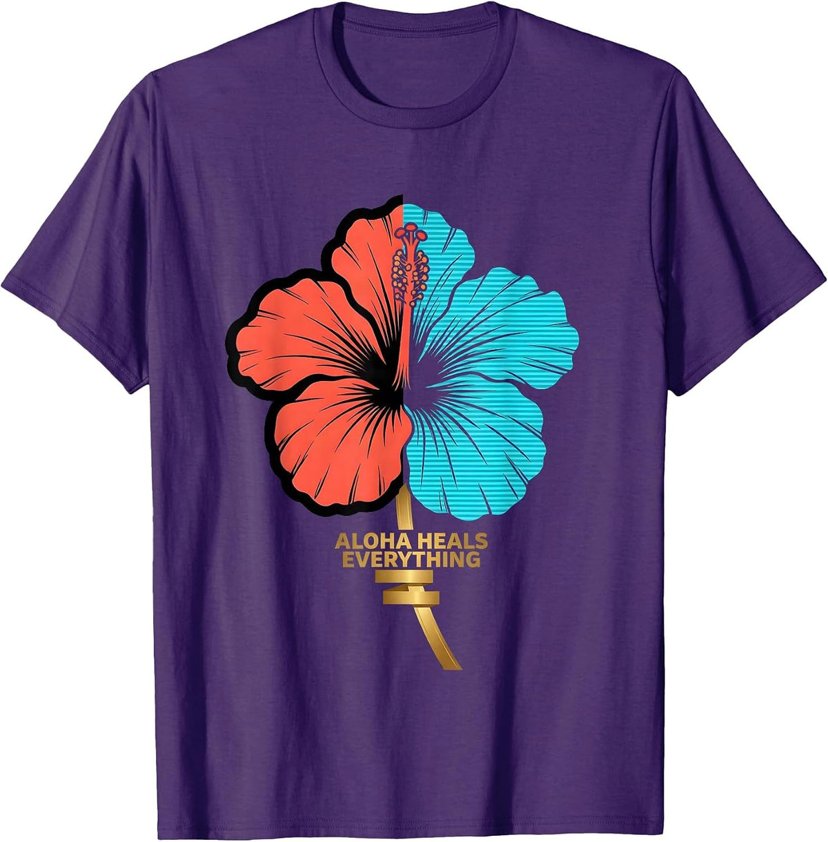 Aloha Heals Everything Tropical Spirit Design T-Shirt - Purple