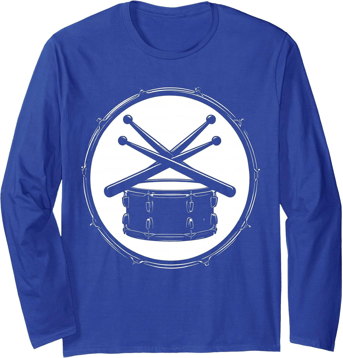 Crossed Drumsticks Snare Drum Rock Percussion Art Long Sleeve T-Shirt - Adult Unisex Royal Blue