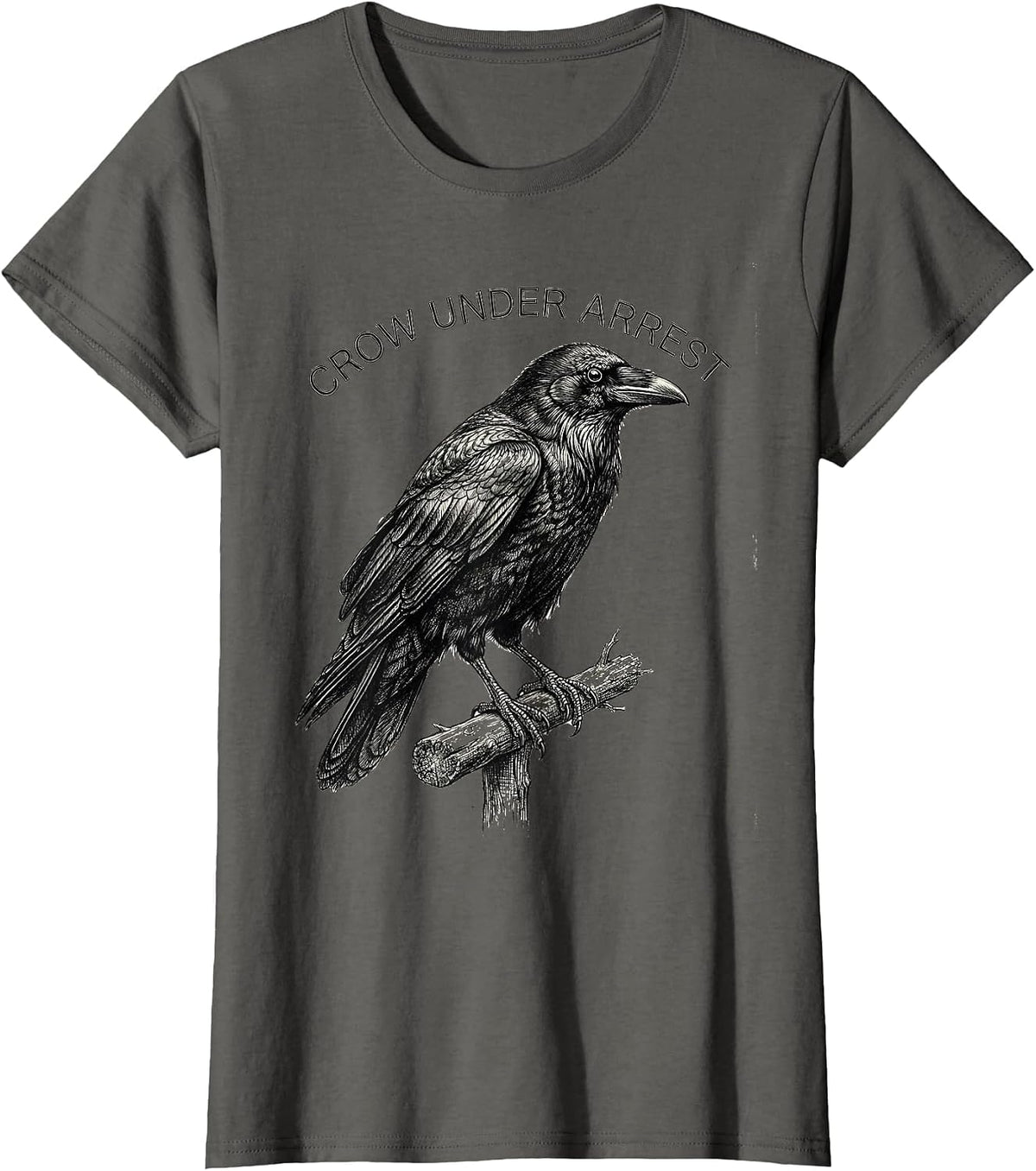 Women's Crow Under Arrest Dark Humor Gothic Bird Lover Gift T-Shirt - Asphalt Grey