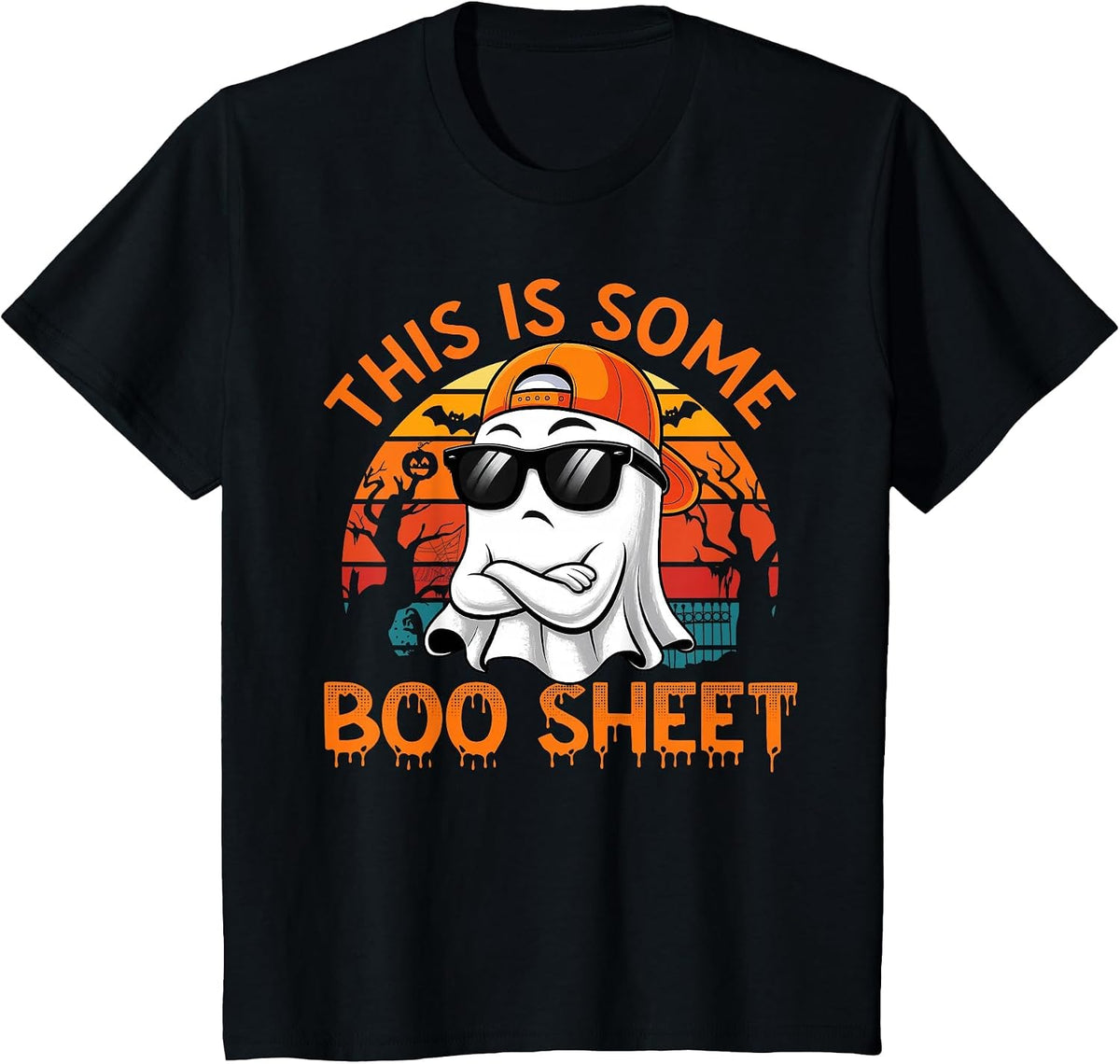 Funny Halloween This is Some Boo Sheet Ghost Retro Men Boys T-Shirt - Black