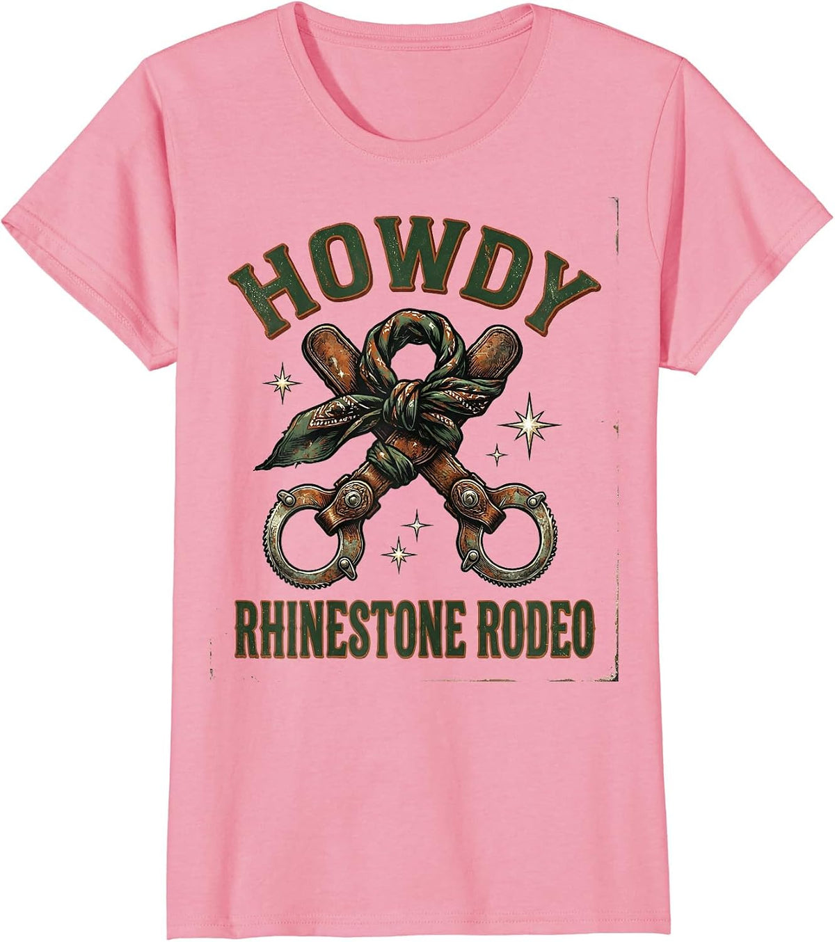 Women's Howdy Rhinestone Rodeo Vintage Western Cowgirl Boot Bling T-Shirt - Pink