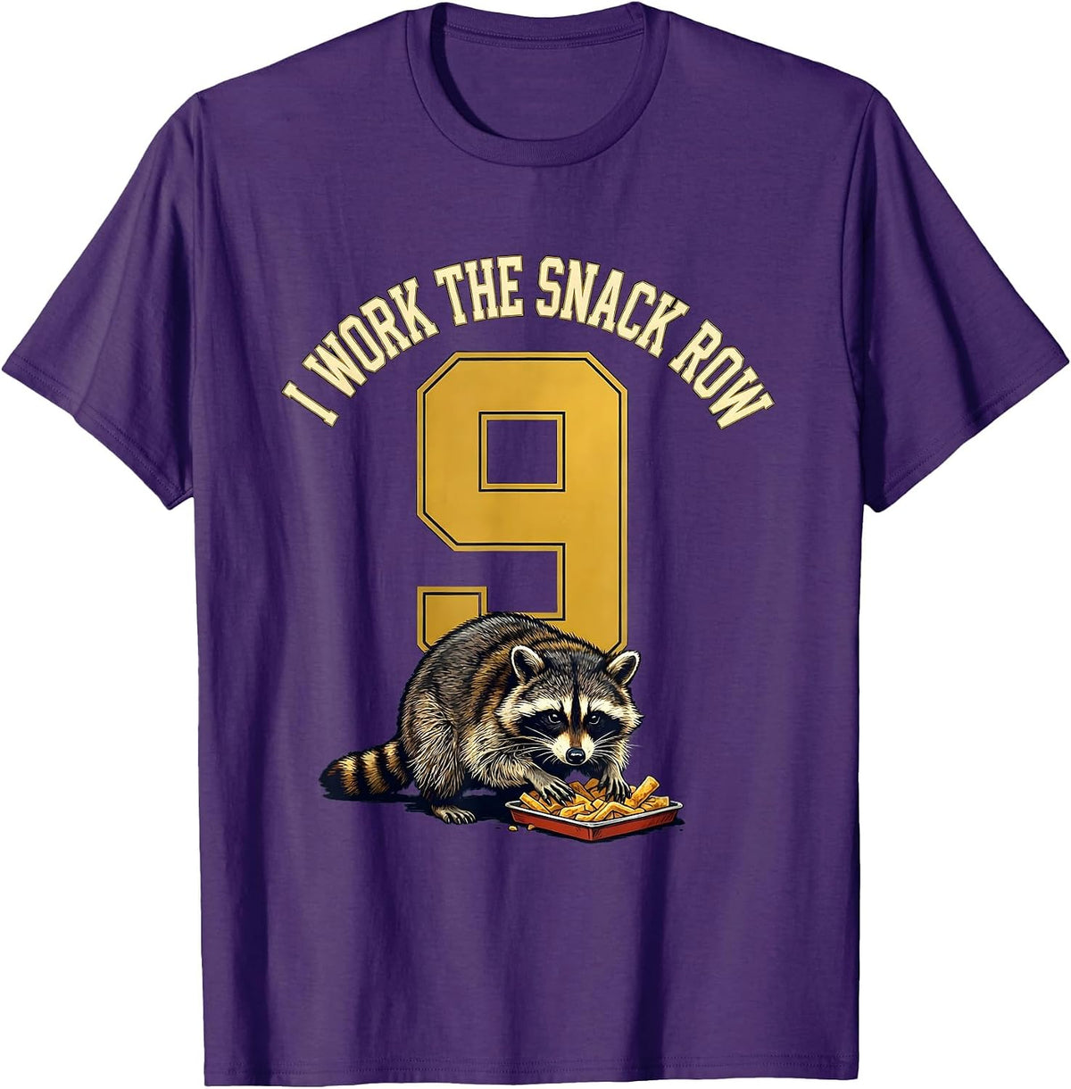 Men's I Work The Snack Row Funny Raccoon Trash Panda Humor T-Shirt - Purple