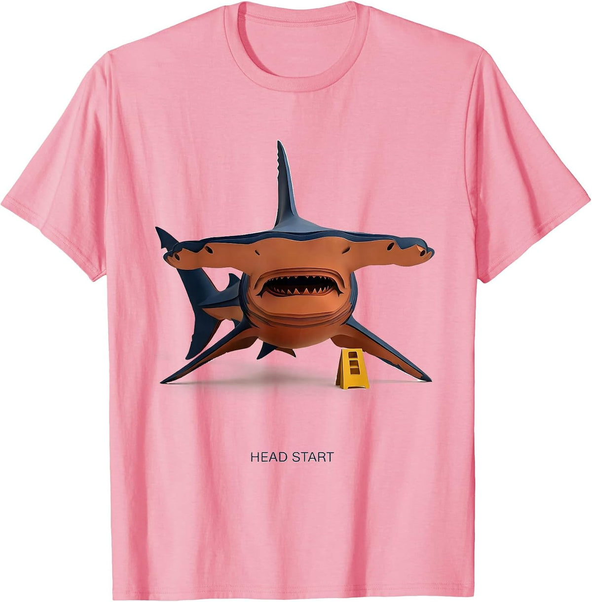 Men's Head Start Paper Cutout Funny Shark Lover Marine Biology T-Shirt - Pink