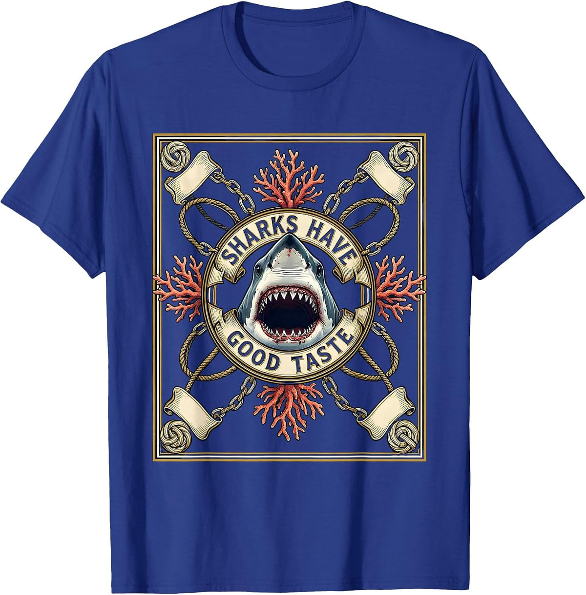 Sharks Have Good Taste Funny Shark Bite Design T-Shirt - Royal Blue