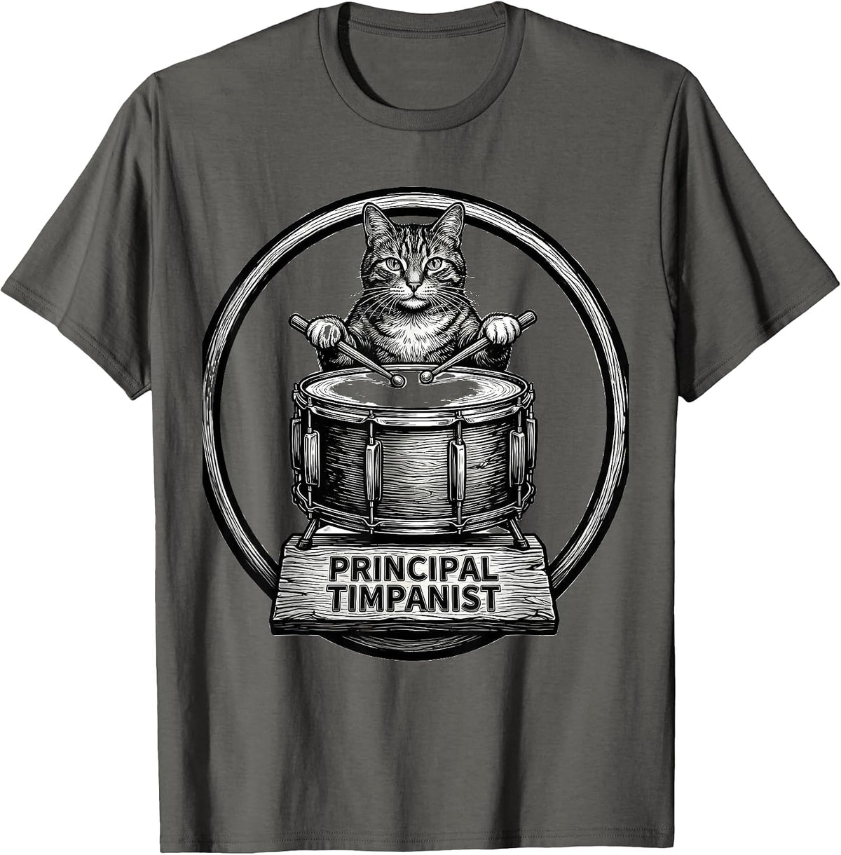 Men's Principal Timpanist Funny Cat Lover Music Rock Humor T-Shirt - Asphalt Grey