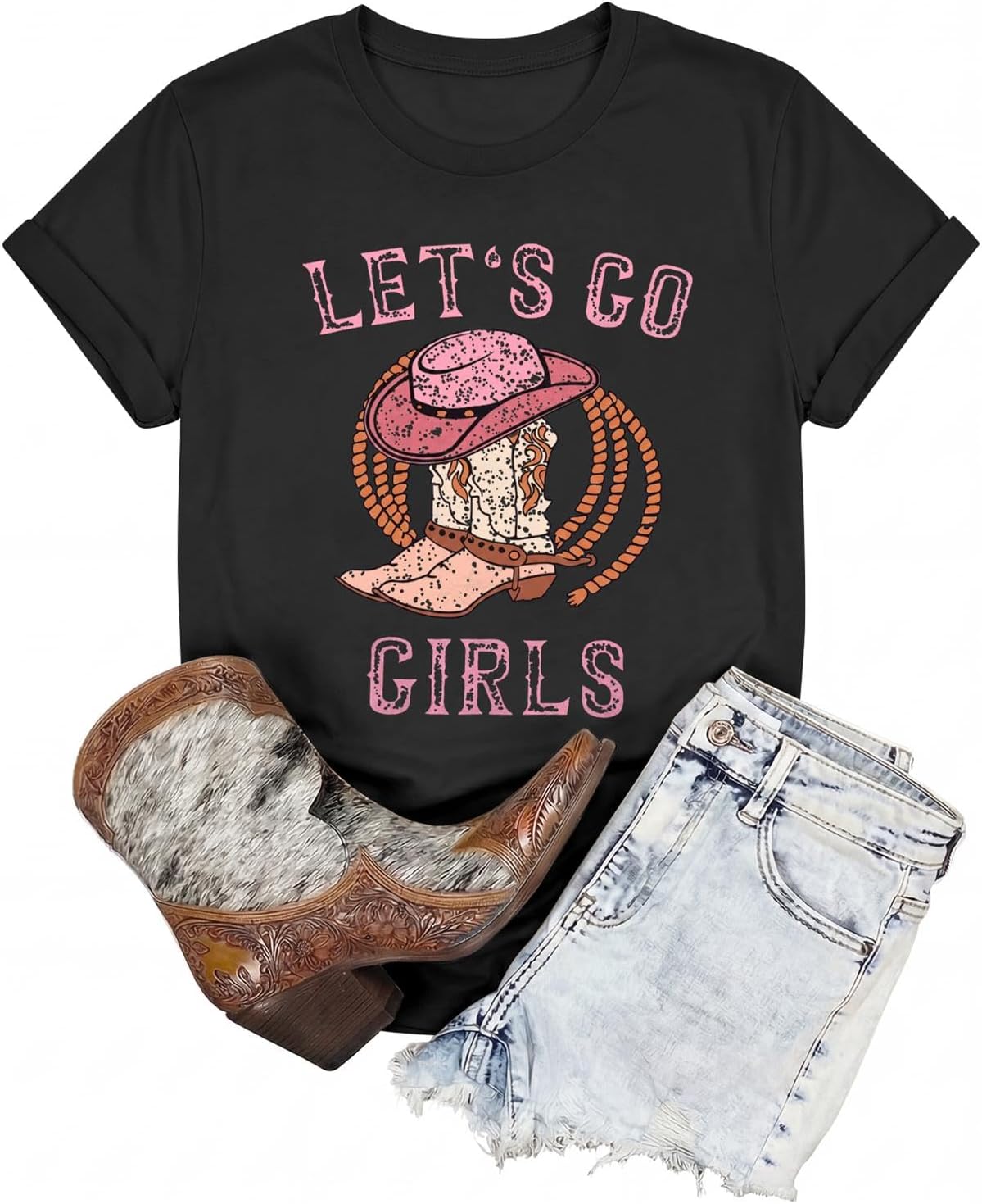 Western Shirts for Women Cowgirl Shirts Country Tops Rodeo Graphic Tees - Black-2