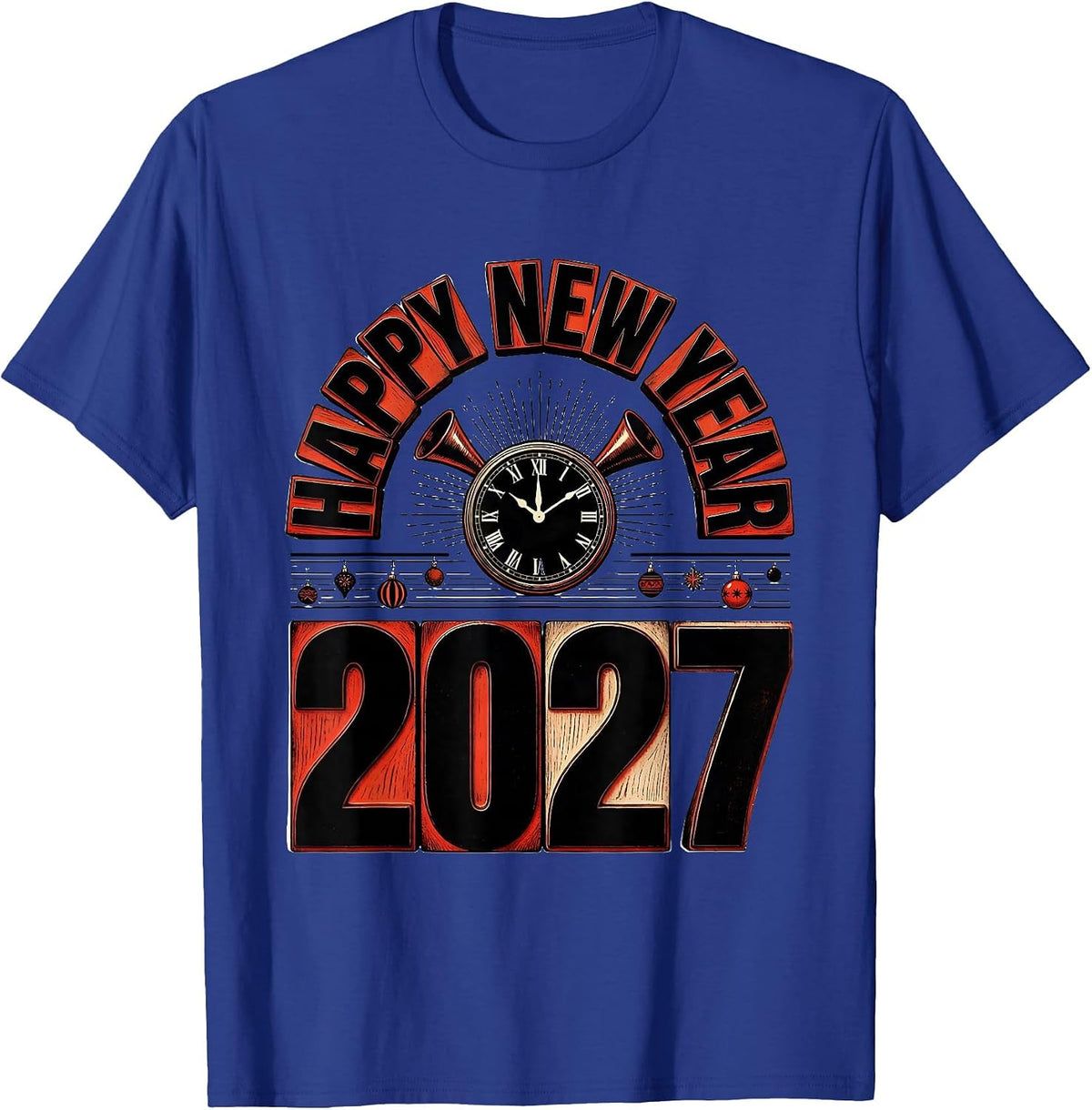 Men's Happy New Year 2027 Whimsical Festive Party Countdown T-Shirt - Royal Blue