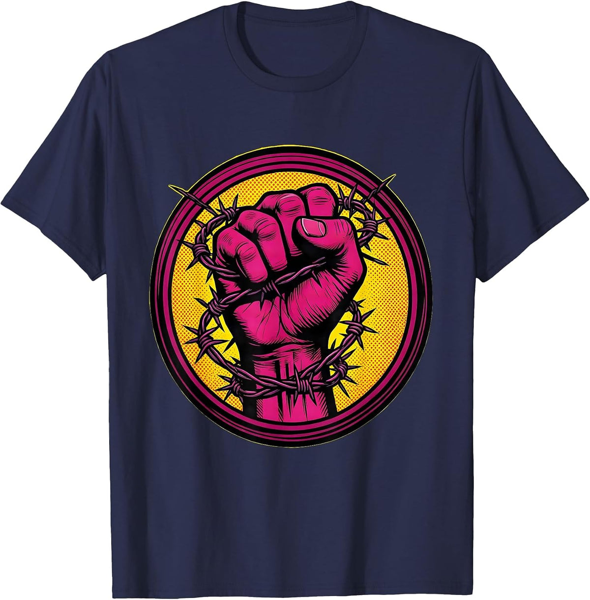 Men's Barbed Wire Fist Graphic Tee – Bold Street Art T-Shirt - Navy Blue