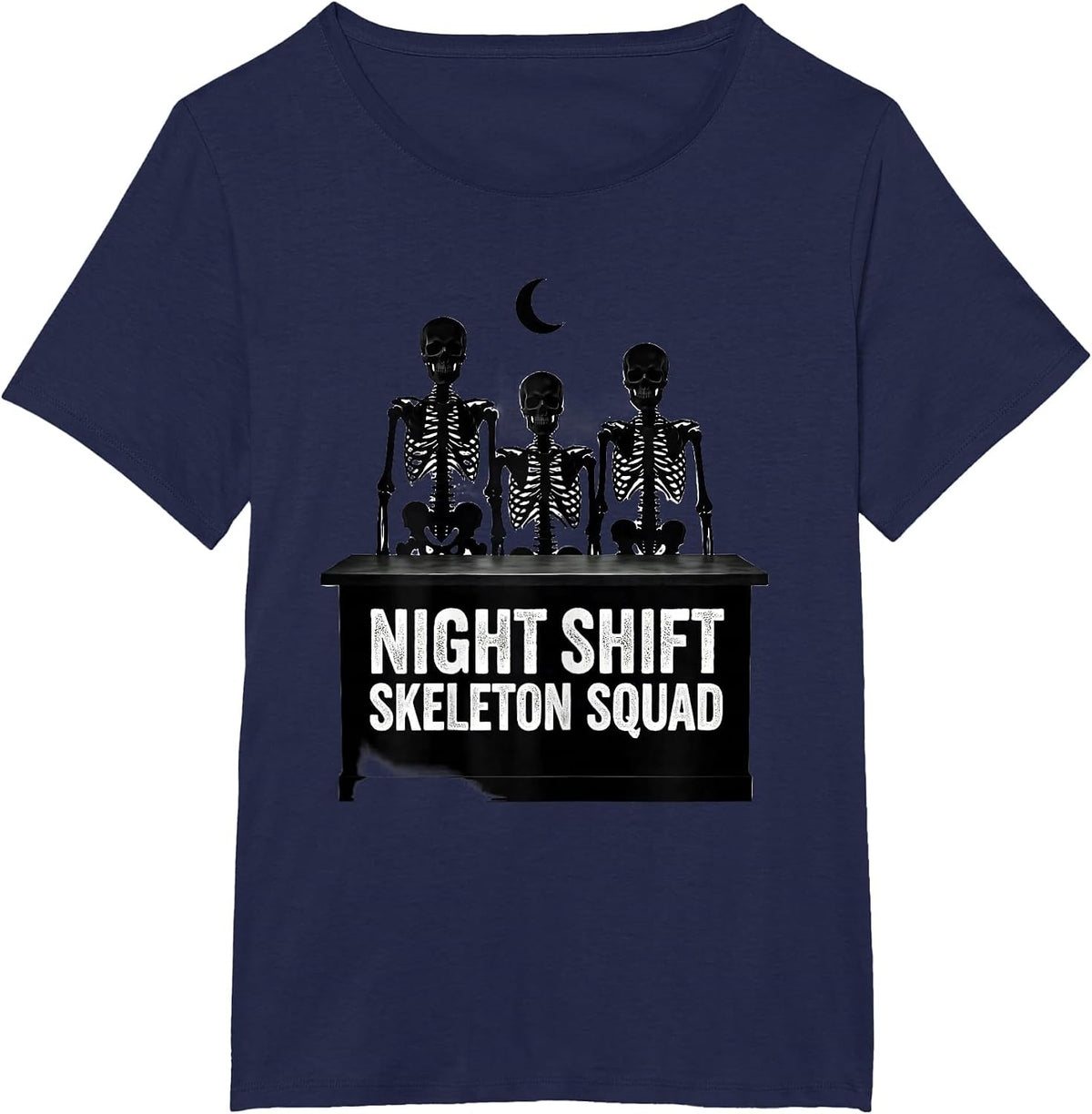 Women's Night Shift Skeleton Squad Funny Pharmacy Tech Halloween T-Shirt - Navy Blue