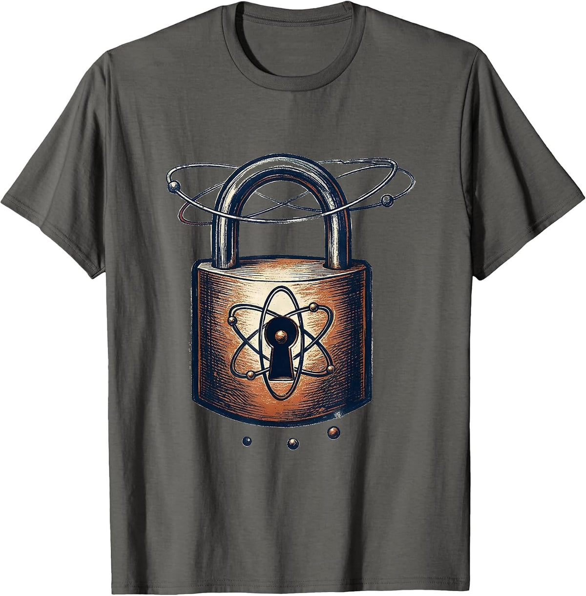Orbital Padlock Vintage Science Nerd Chemistry Joke T-Shirt - Asphalt Grey