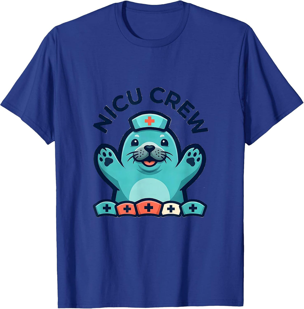 Men's NICU Crew Bold Seal Pup Nurse NICU Pediatric Nurse T-Shirt - Royal Blue