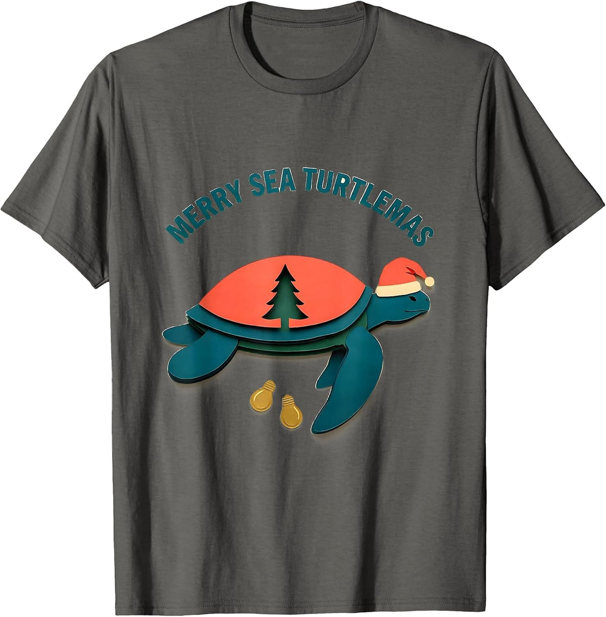 Men's Merry Sea Turtlemas Whimsical Sea Turtle Lover Christmas T-Shirt - Asphalt Grey