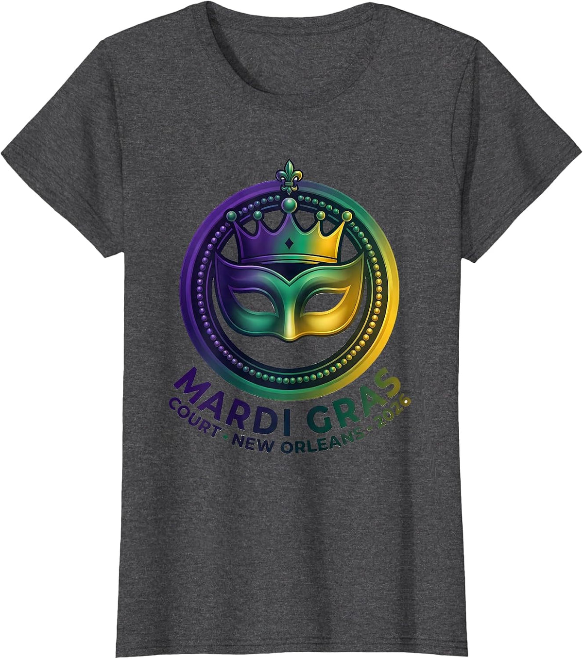 Women's Mardi Gras Court New Orleans 2026 Carnival Party Costume T-Shirt - Dark Heather Grey