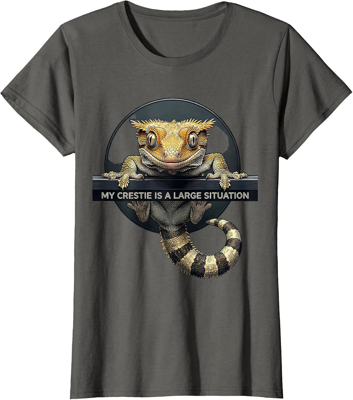 Women's My Crestie Is A Large Situation Funny Crested Gecko Reptile T-Shirt - Asphalt Grey