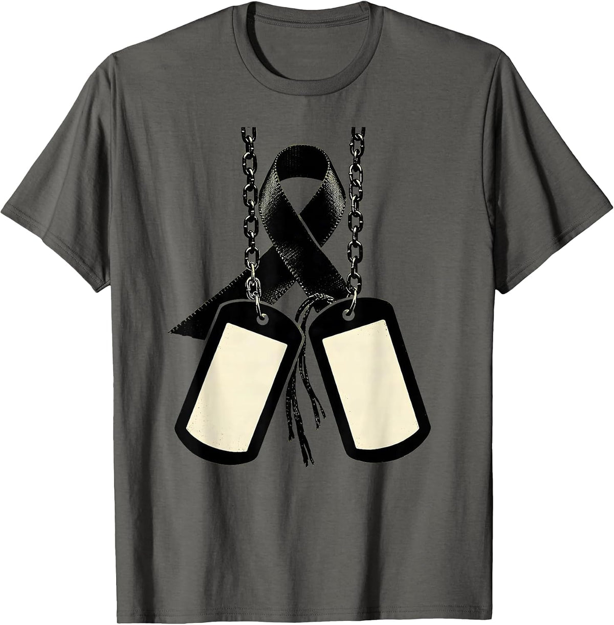Black Ribbon Dog Tag Chain Memorial Graphic T-Shirt - Asphalt Grey