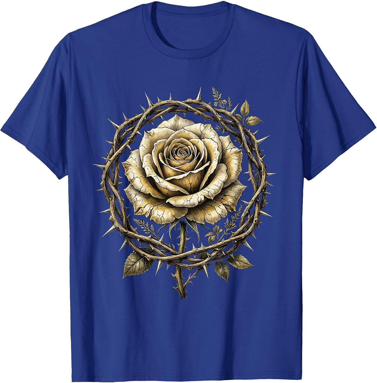 Men's Crown of Thorns Rose Jesus Faith Graphic Design T-Shirt - Royal Blue