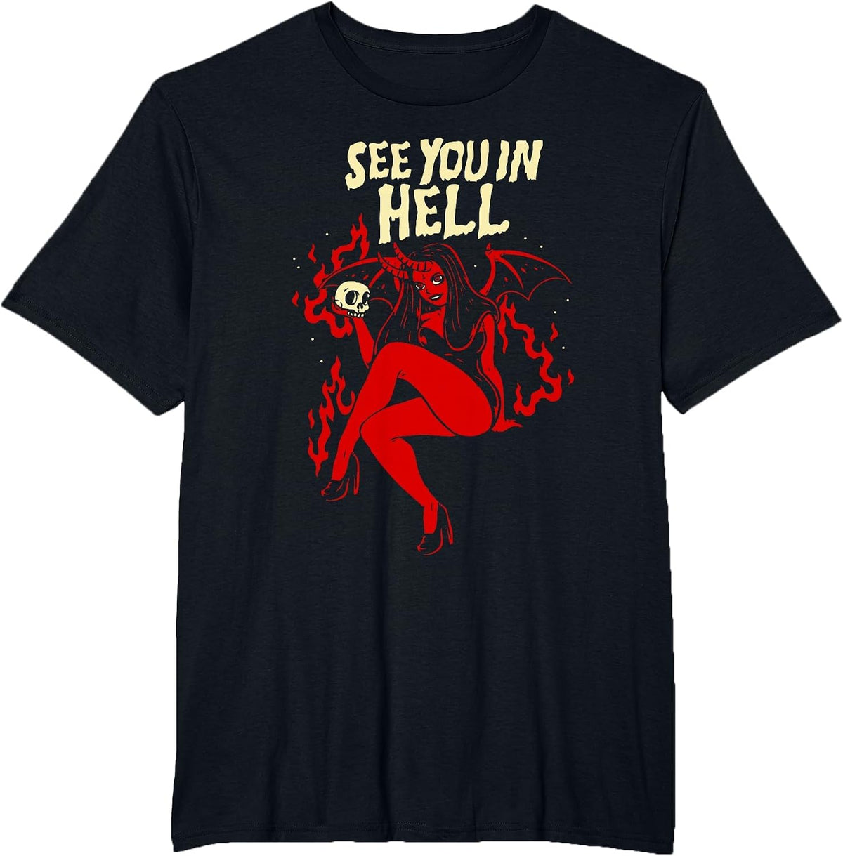 Horror Art - Sexy Goth Girl Succubus - Psychobilly Punk Art T-Shirt - Black