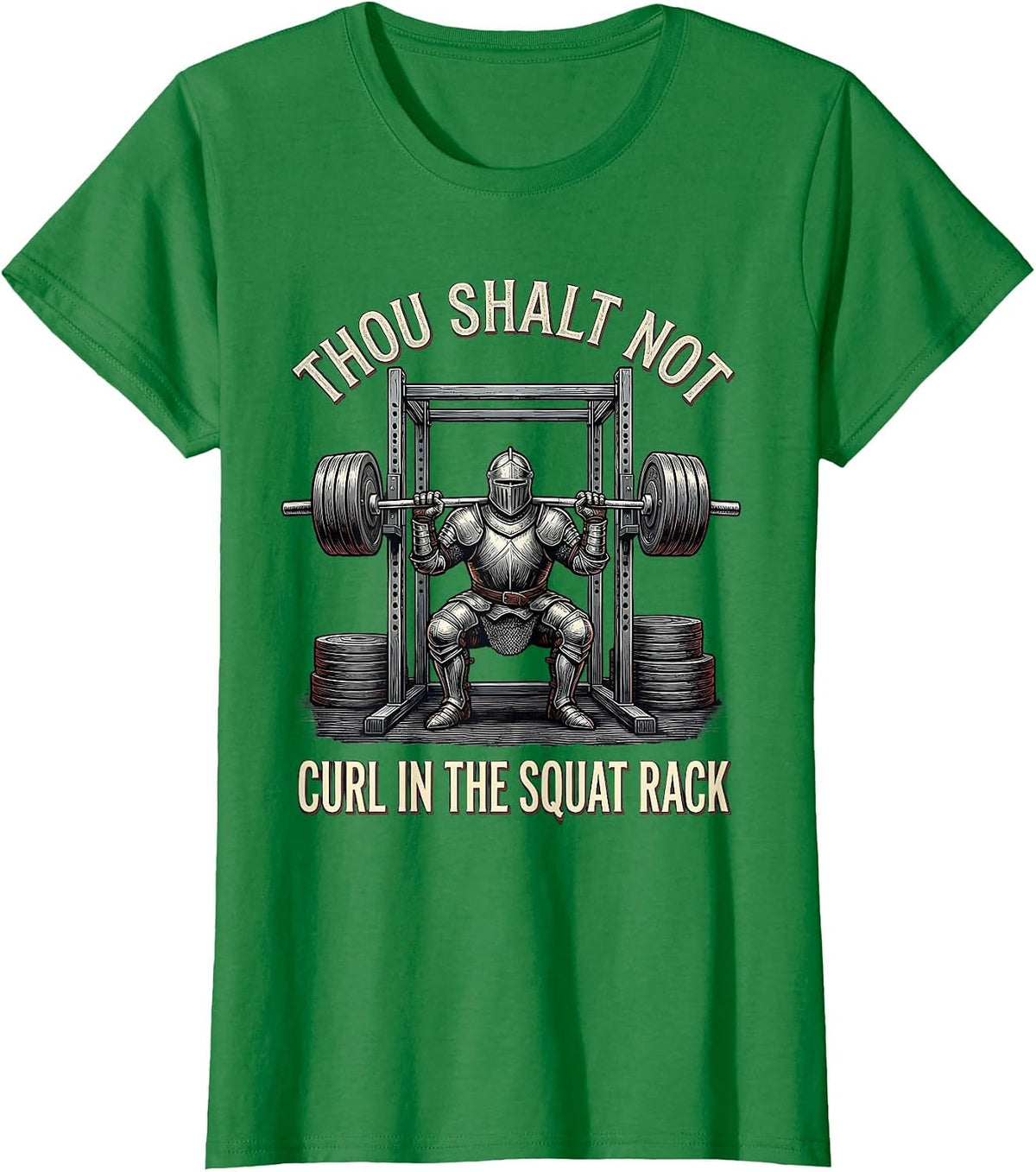 Women's Thou Shalt Not Curl In The Squat Rack Funny Medieval Gym T-Shirt - Kelly Green
