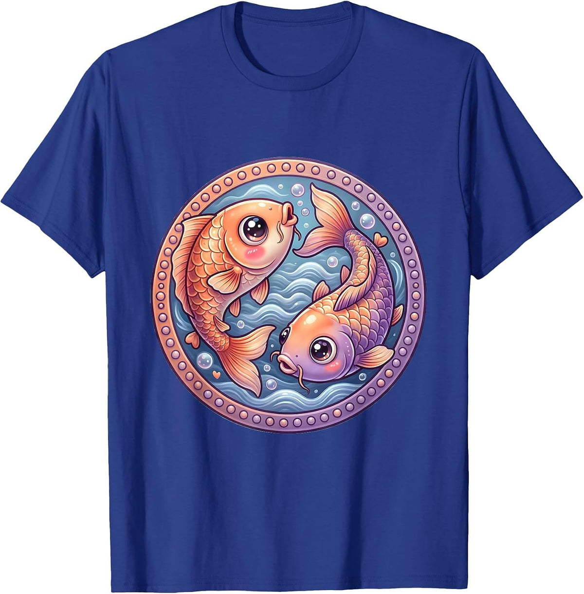 Twin Twin Day Mirrored Koi Fish Yin Yang Design T-Shirt - Royal Blue