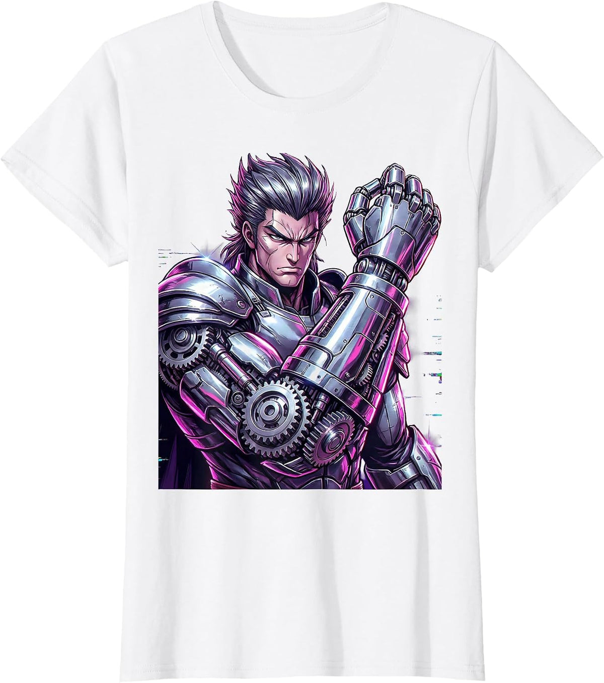 Steampunk Warrior Prosthetic Gear Arm Anime Art T-Shirt - White